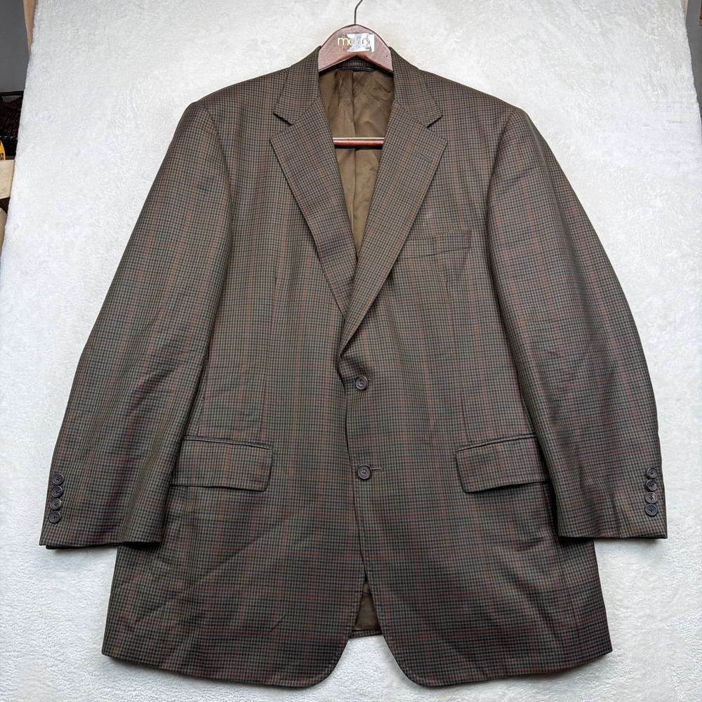 Samuelsohn Sport Coat Mens 44R Brown Plaid Super 100s Wool Made Canada